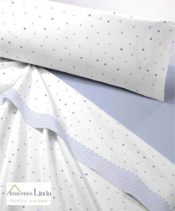 Juego sábanas Pirineos topos azul