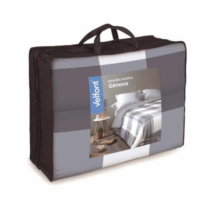 Edredón estampado cuadros gris. Cama 90 - 1