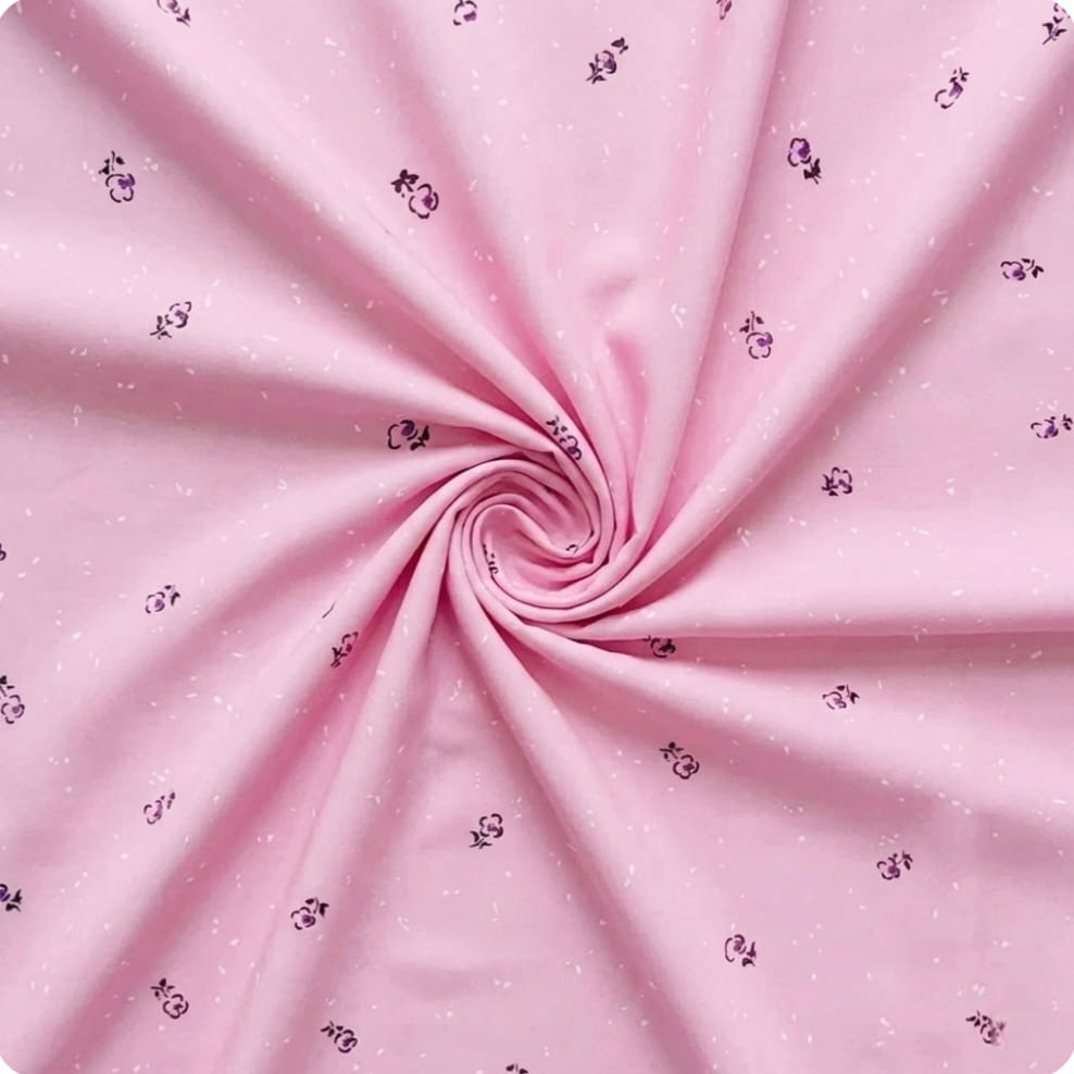 TELA PUNTO ROSA florecitas moradas
