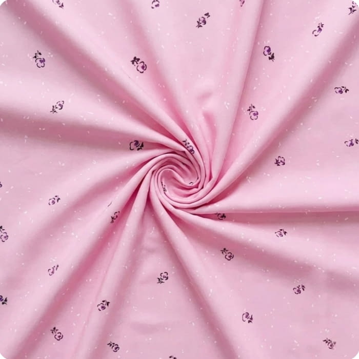 TELA PUNTO ROSA florecitas moradas