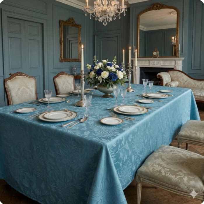 Tela Jaquard flores azul 170