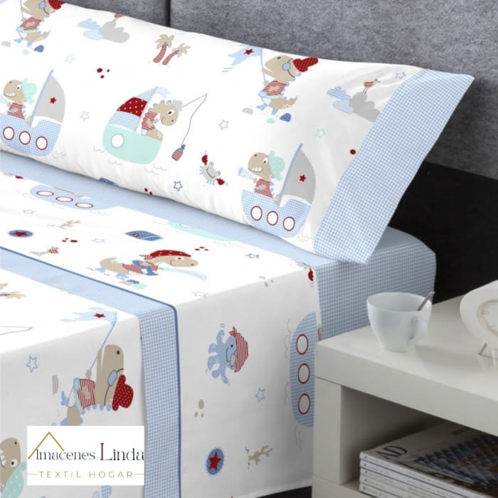 Juego de sábanas dinos azul