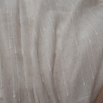 Tela visillo beige lino rayitas blancas - 1