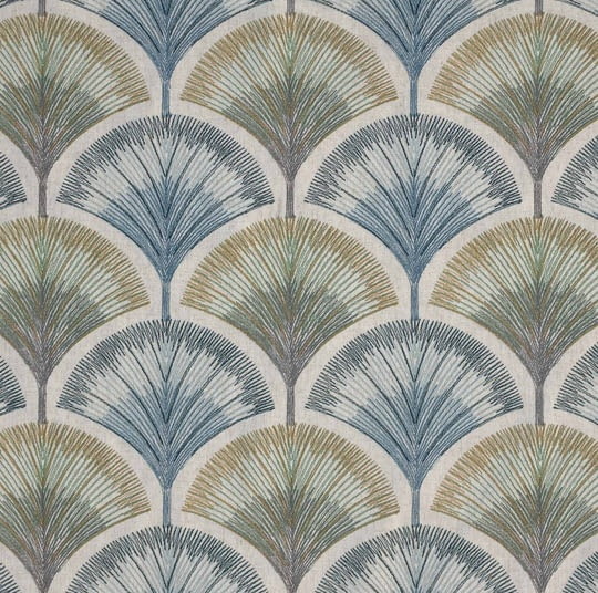 Tela bordada abanicos azul