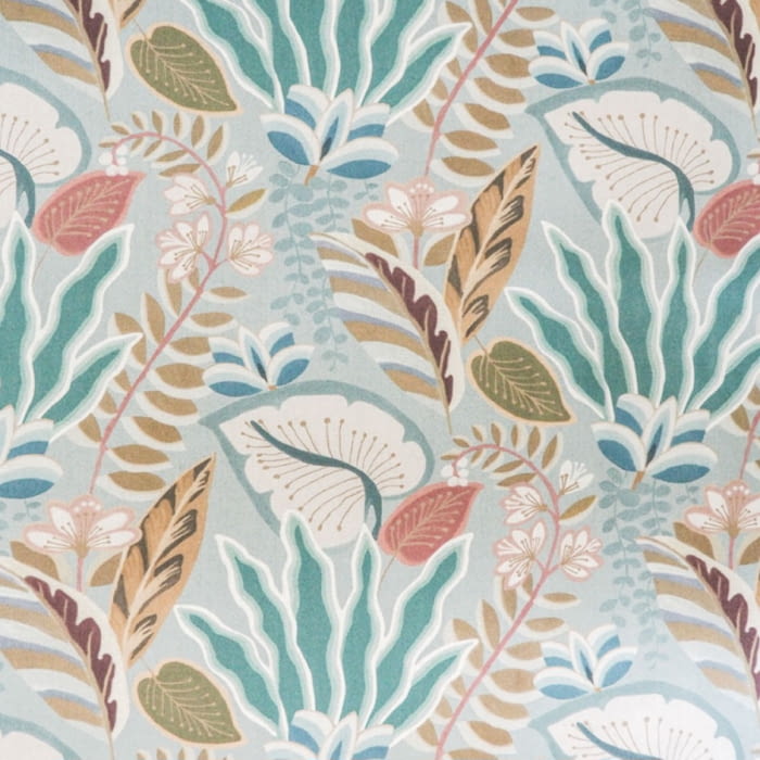 Tela tapicería lino hojas naif azul 280 - 2