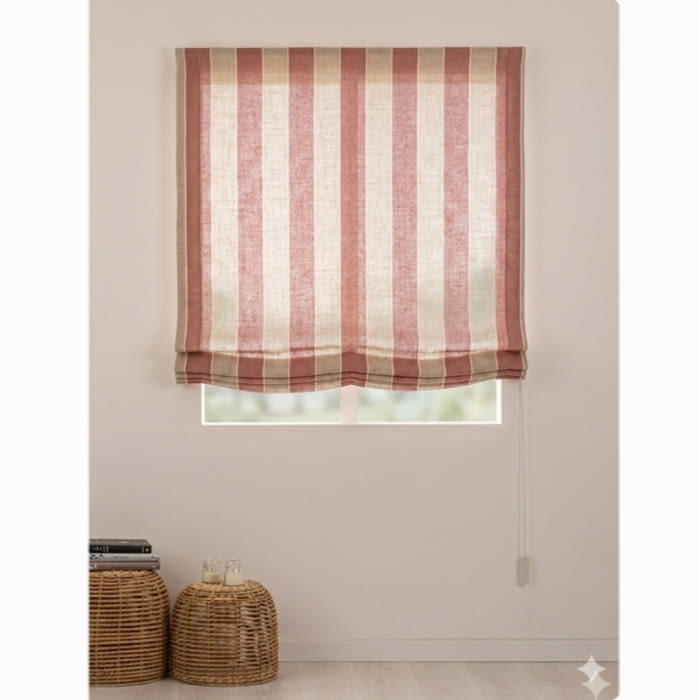 Tela visillo rayas anchas rosa y beige - 4