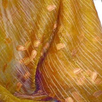 Tela Organza naranja hojas