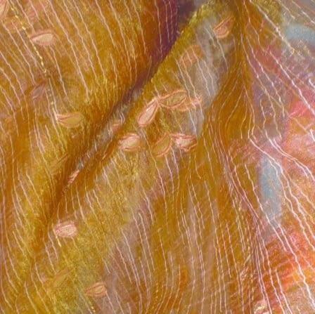 Tela Organza naranja hojas - 1