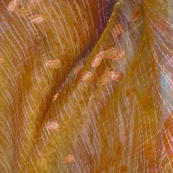 Tela Organza naranja hojas - 2