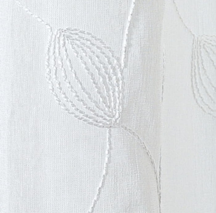 Visillo confeccionado blanco bordado hojas - 2