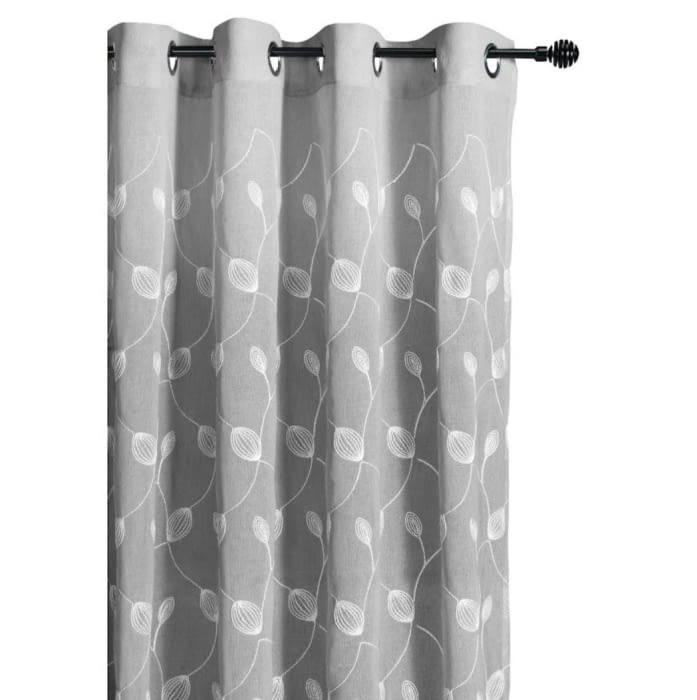 Visillo confeccionado gris bordado hojas