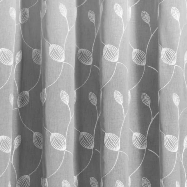 Visillo confeccionado gris bordado hojas - 1