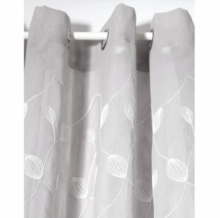 Visillo confeccionado gris bordado hojas - 3