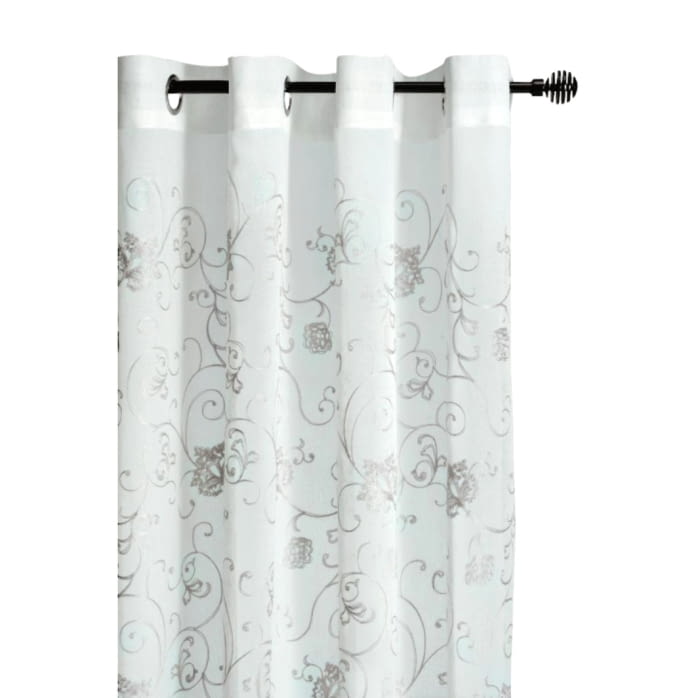 Visillo confeccionado bordado flores grises