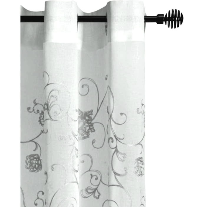 Visillo confeccionado bordado flores grises - 1