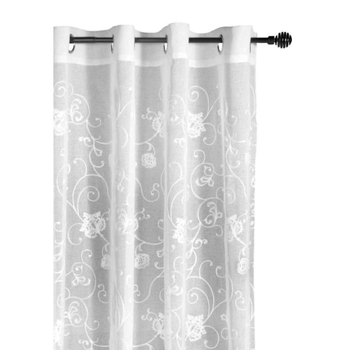 Visillo confeccionado blanco bordado flores