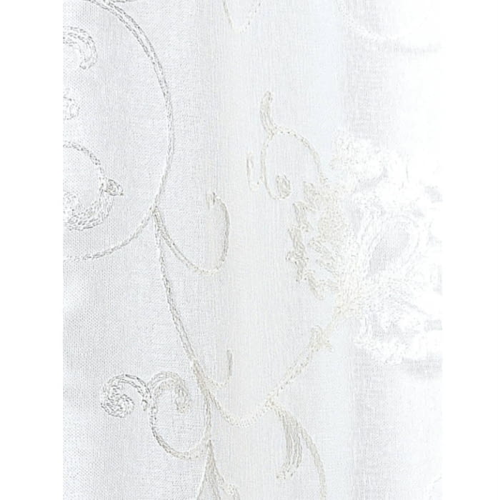 Visillo confeccionado blanco bordado flores - 2