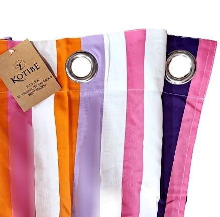 Cortina confeccionada rayas lilas, naranjas y fucsia