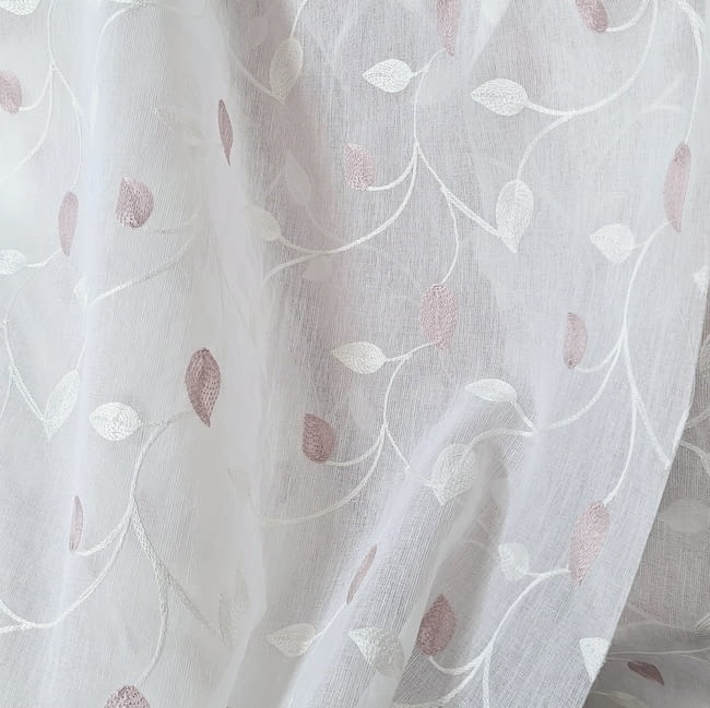 Tela visillo hojas bordadas malvas - 3