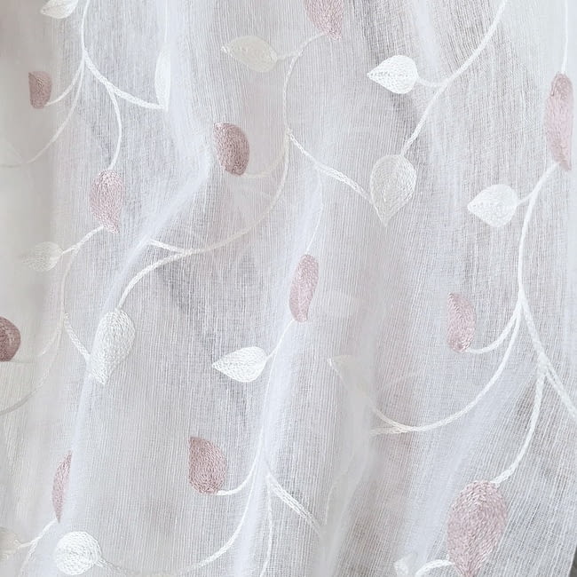 Tela visillo hojas bordadas malvas - 5