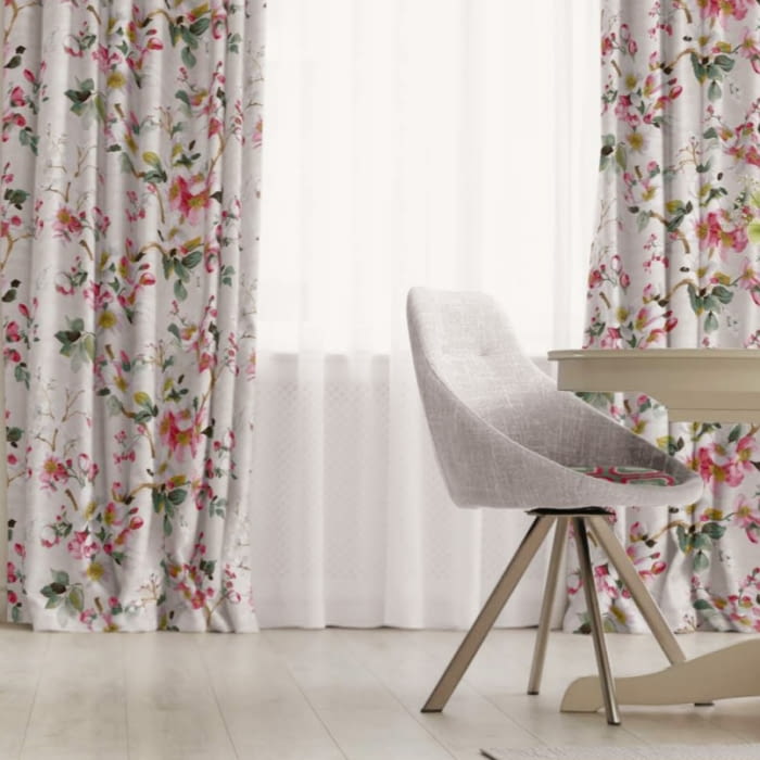 Tela Half panamá flores almendro rosa - 1