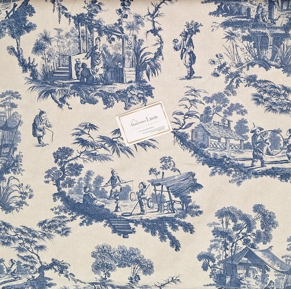 Tela Half panamá toile de jouy azul - 1
