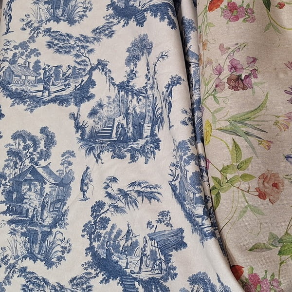 Tela Half panamá toile de jouy azul - 2