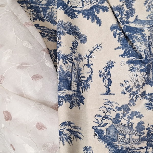 Tela Half panamá toile de jouy azul - 3