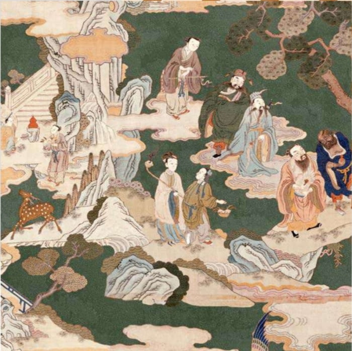 Tela Half panamá verde paisaje japonés