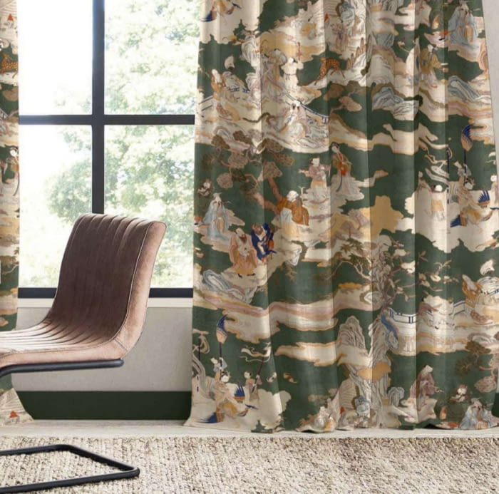 Tela Half panamá verde paisaje japonés - 1