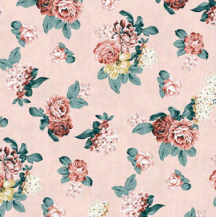 Tela Half panamá salmón con flores teja