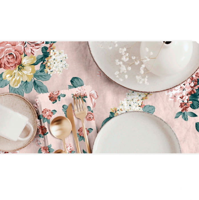 Tela Half panamá salmón con flores teja - 1