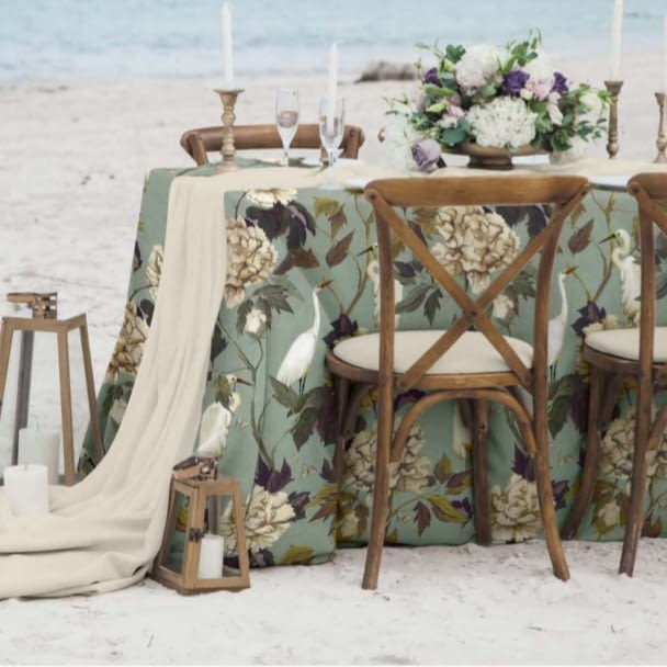 Tela Half panamá verde garzas blancas - 1