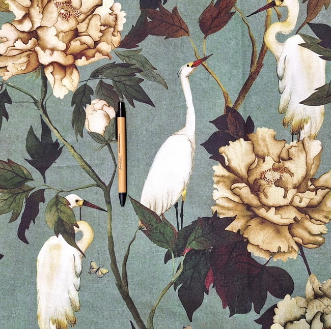 Tela Half panamá verde garzas blancas - 2