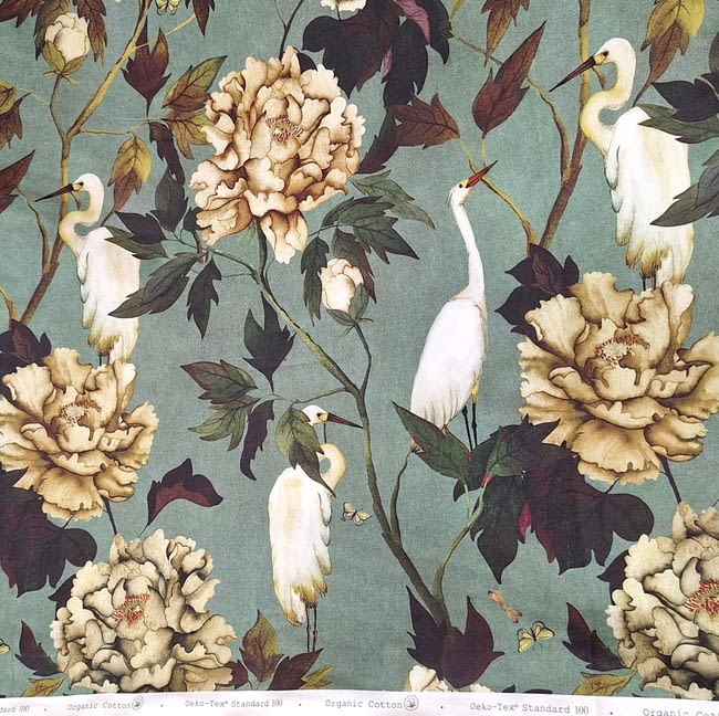 Tela Half panamá verde garzas blancas - 4