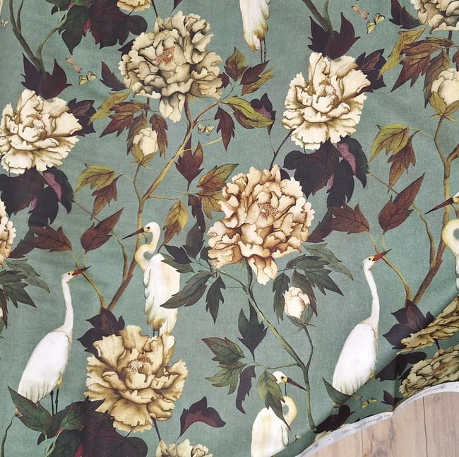 Tela Half panamá verde garzas blancas - 5