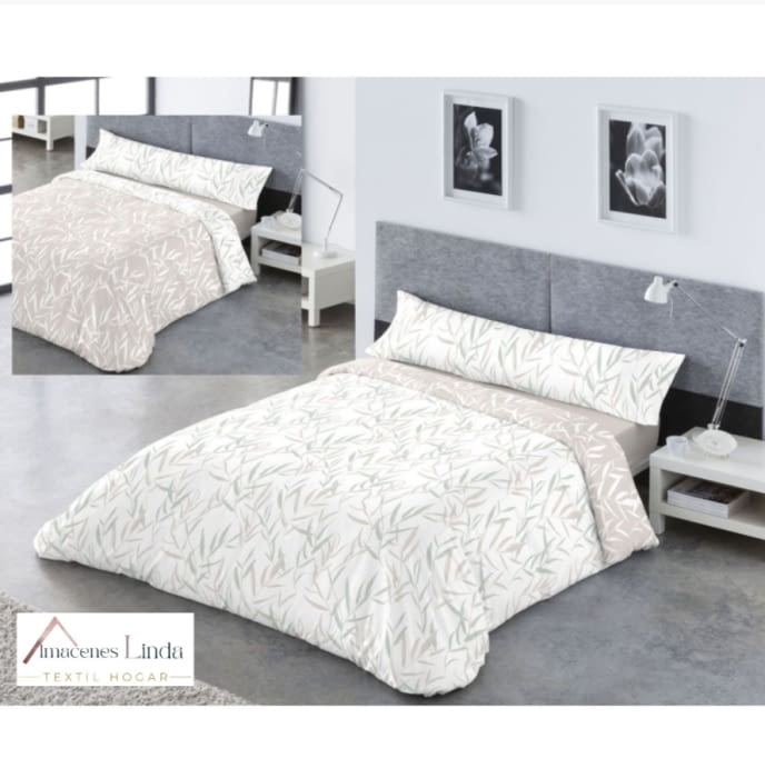 Funda nórdica reversible hojas beige