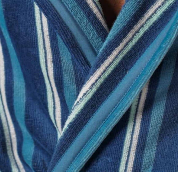 Albornoz azul rayitas blancas y turquesas - 1