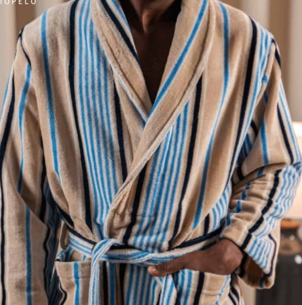 Albornoz azul rayas beige y azul - 1