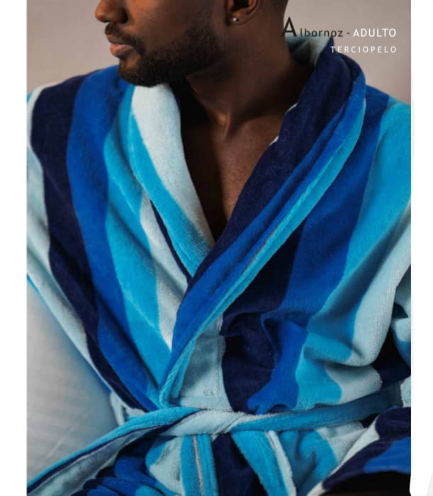 Albornoz azul rayas azules y marino M, XL