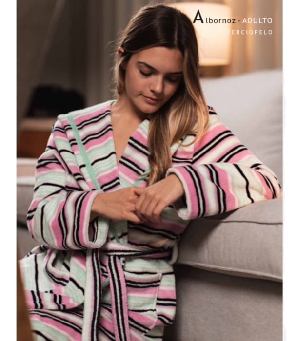 Albornoz rayitas verde agua y rosa