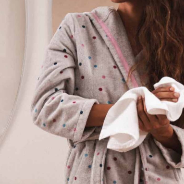 Albornoz terciopelo gris lunares colores - 1