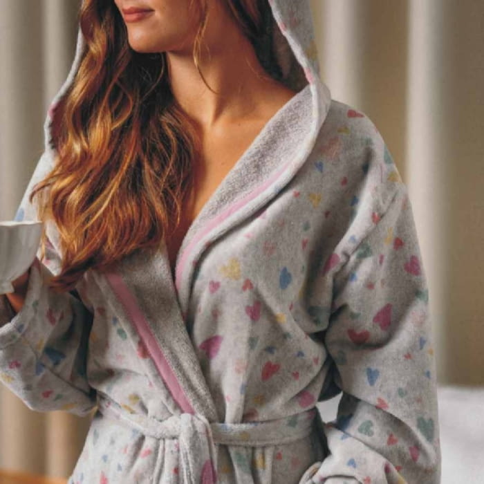 Albornoz terciopelo gris corazones - 1