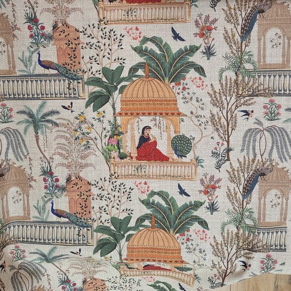 Tela lino beige paisajes India