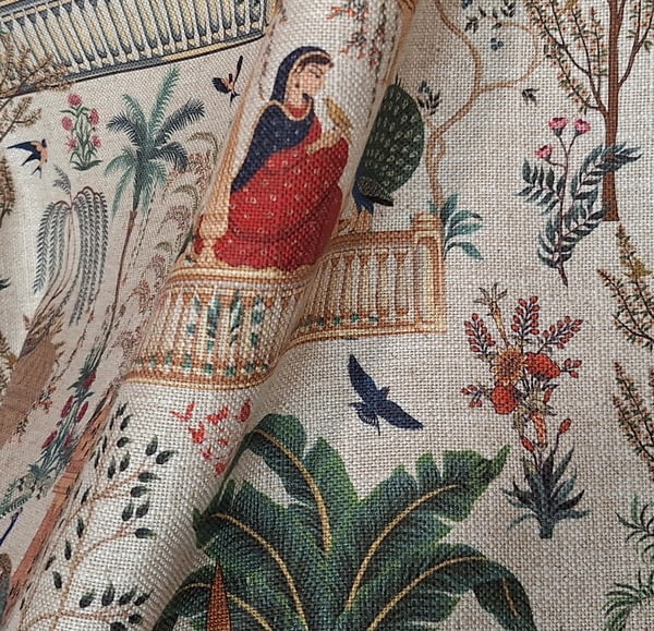 Tela lino beige paisajes India - 3