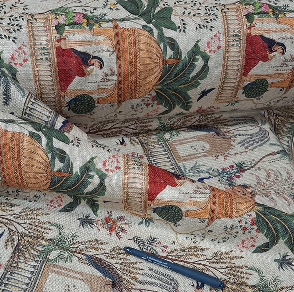 Tela lino beige paisajes India - 4