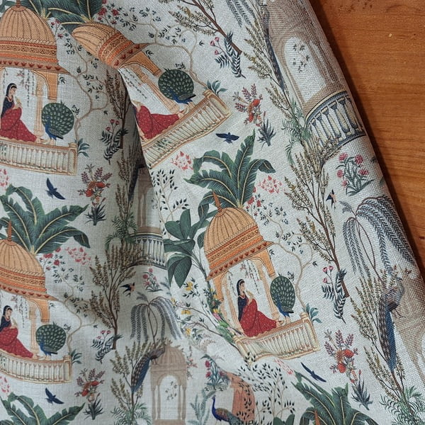 Tela lino beige paisajes India - 5