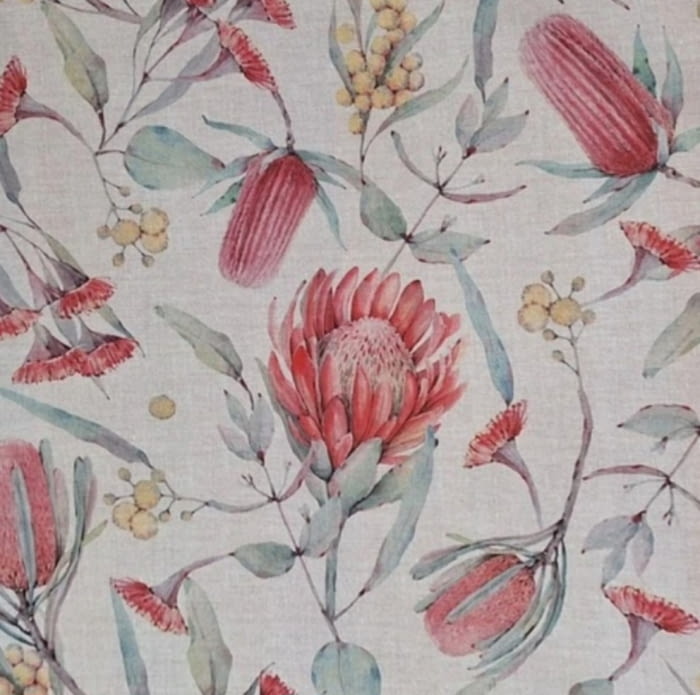 Tela half panamá flores acuarela rosa y verde agua