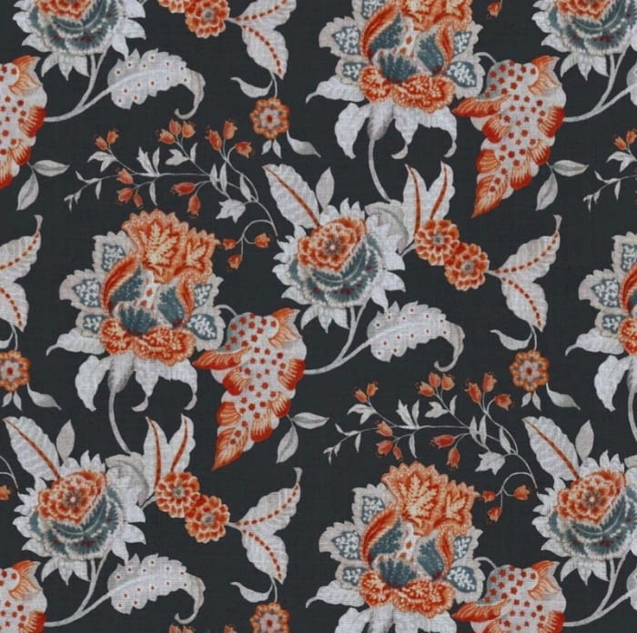 Tela lino flores tirella naranja