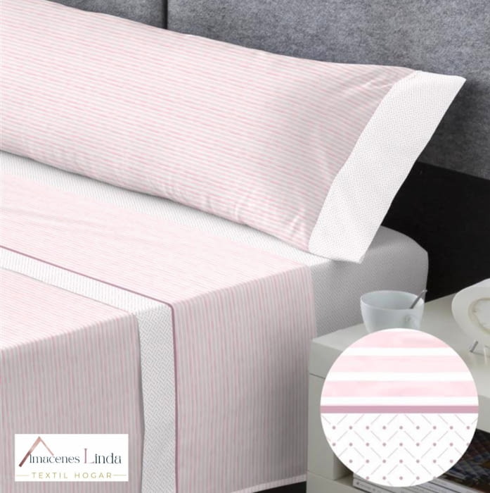 Juego de sábanas rayas rosas difuminadas. Cama 135, 150